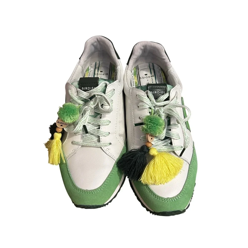 Birdies x 21Seeds Women Green White Leather Suede Roadrunner Sneakers Size 6.5